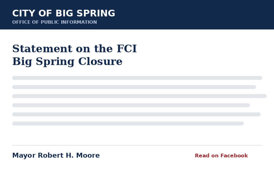 City of Big Spring statement on the FCI Big Spring closure